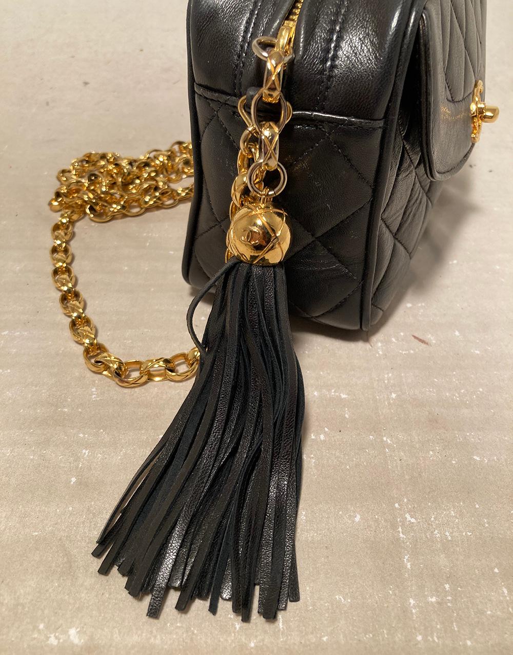 Chanel Vintage Black Leather Tassel Camera Bag  1