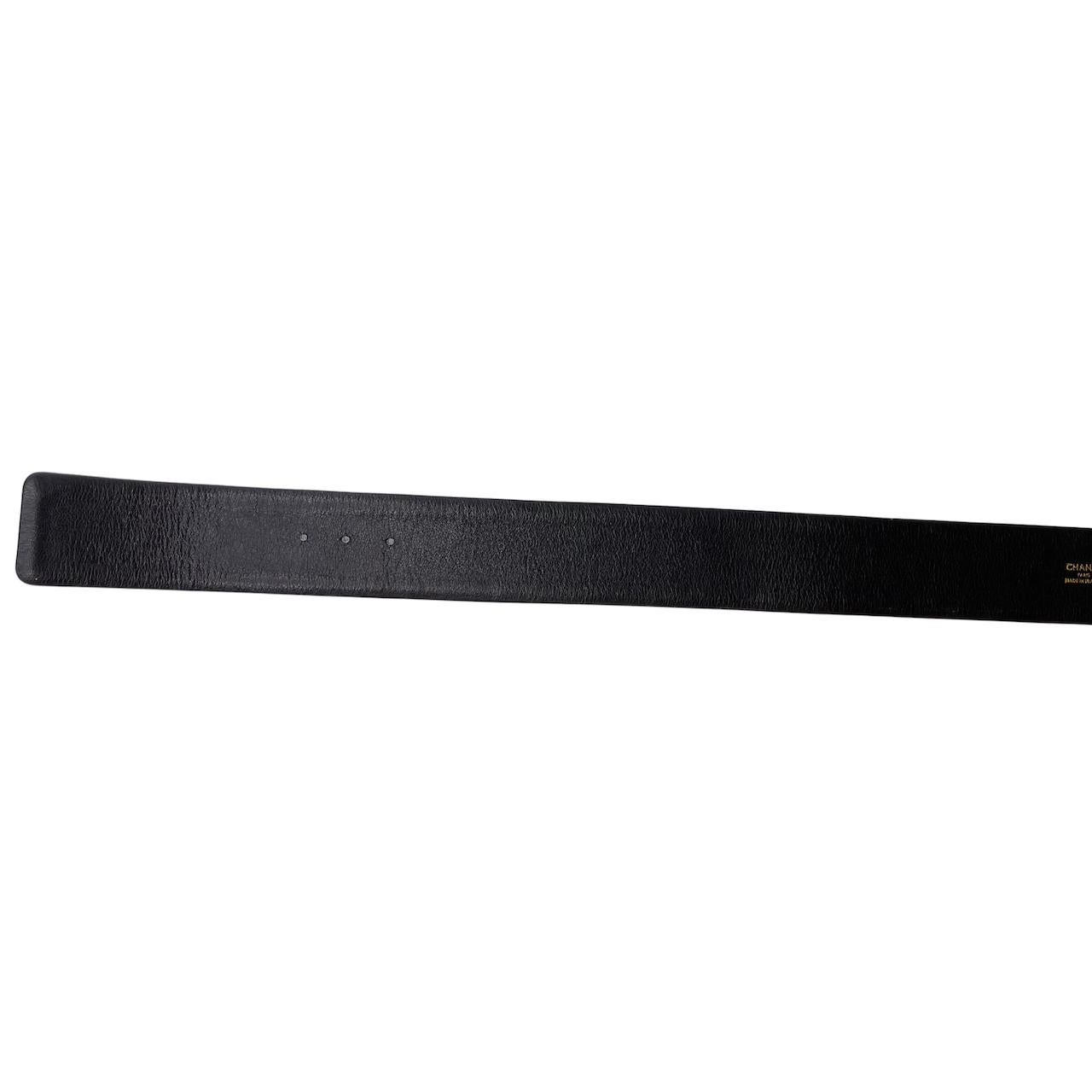 Cinturón Chanel Vintage Negro Piel Wasit 1990 (75/30) en venta 2
