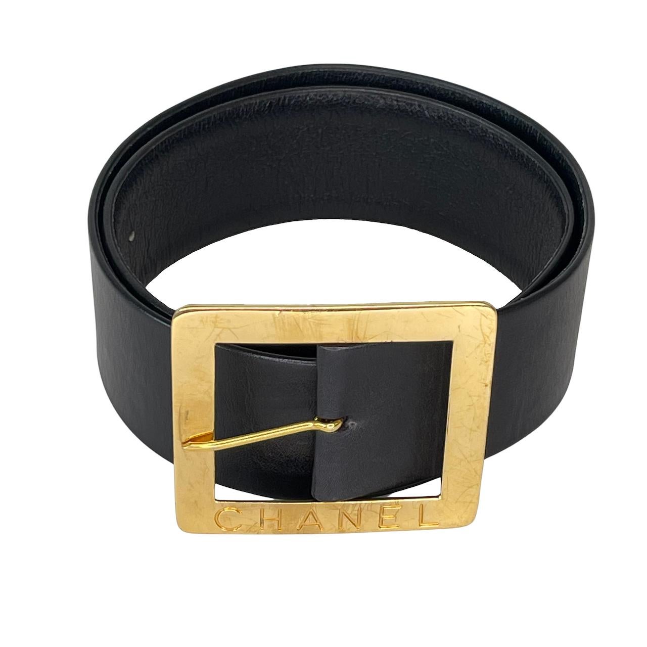 Chanel Vintage Black Leather Wasit Belt 1990 (75/30)