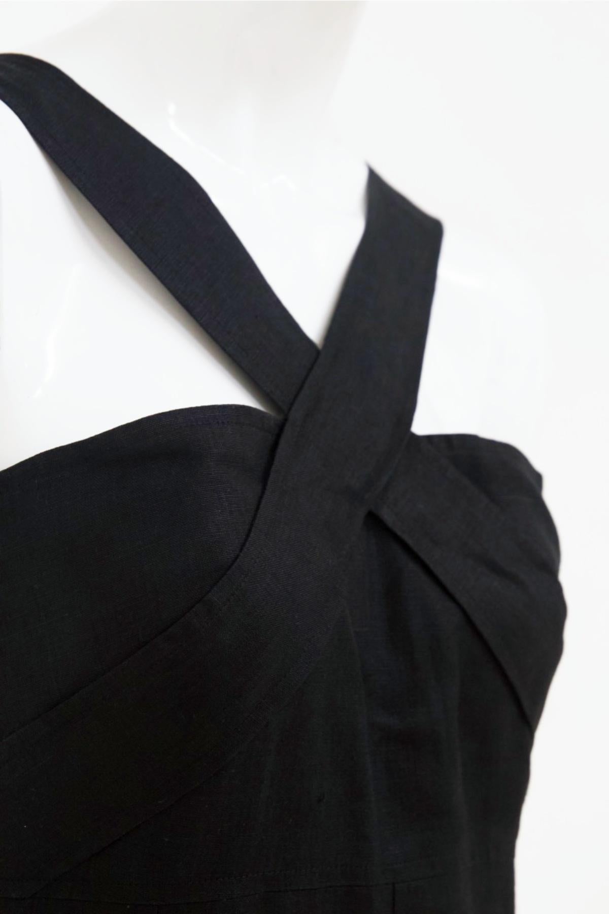 Chanel Vintage Black Linen Dress In Good Condition In Milano, IT