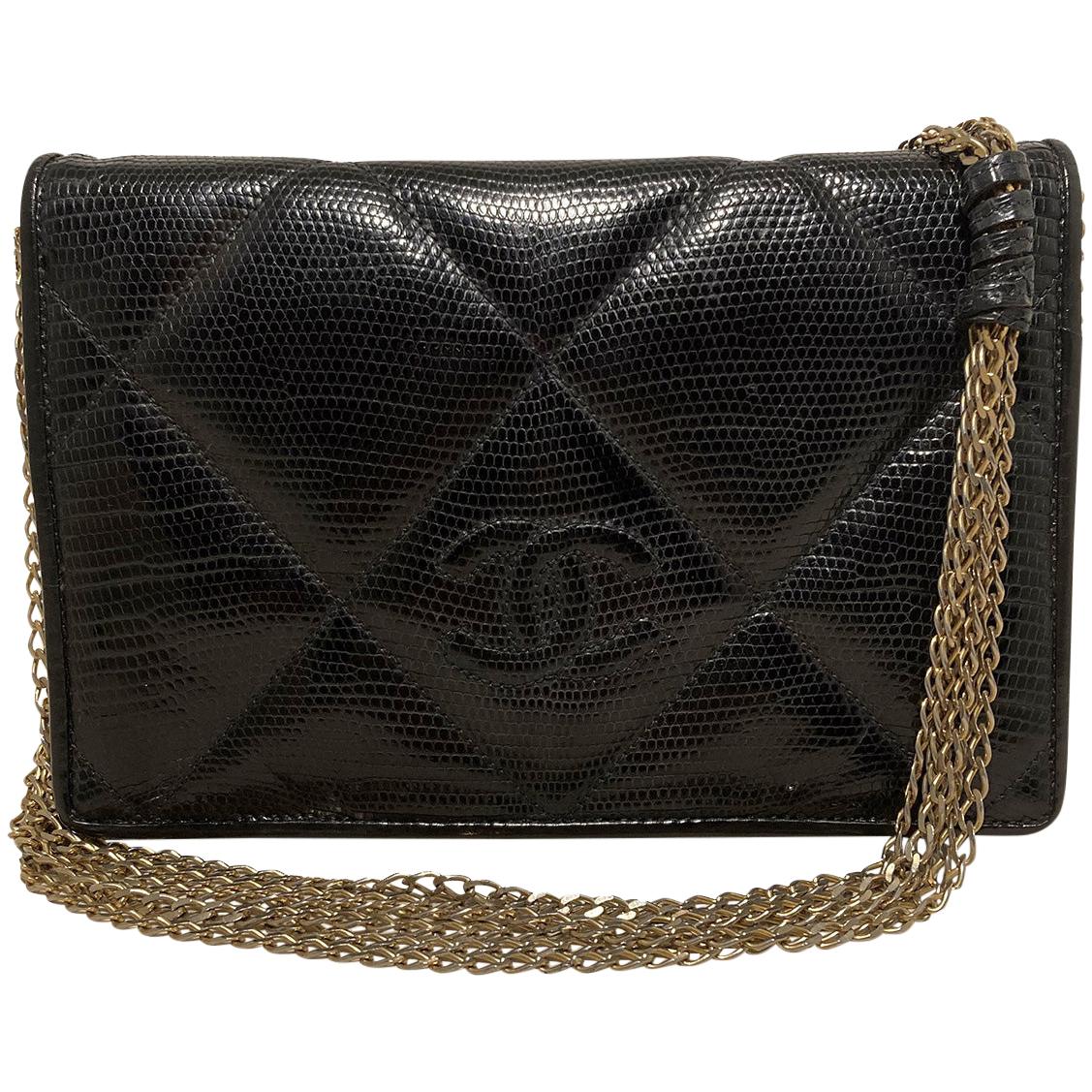 Chanel Vintage Black Lizard Classic Flap
