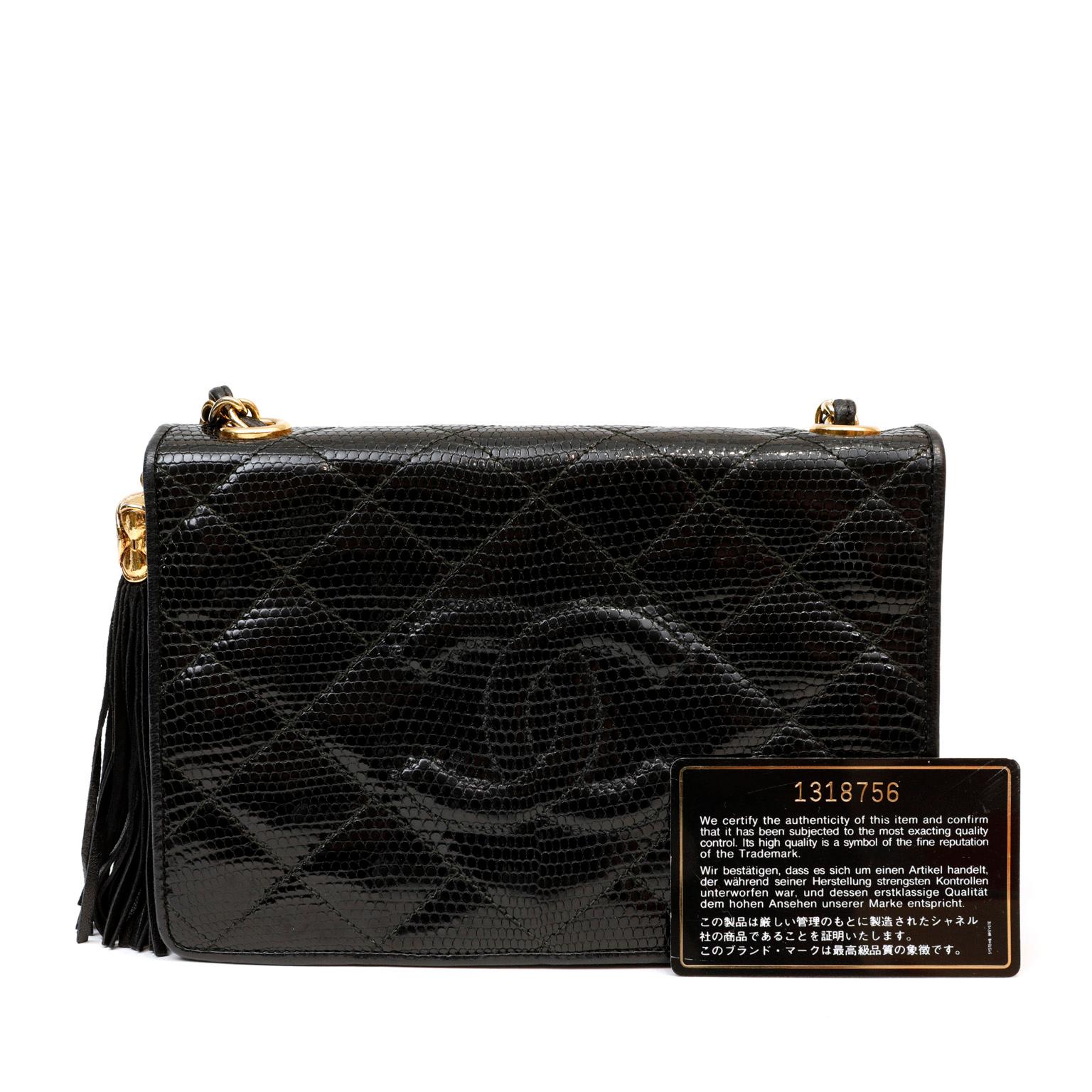 Women's Chanel Vintage Black Lizard Crossbody Bag