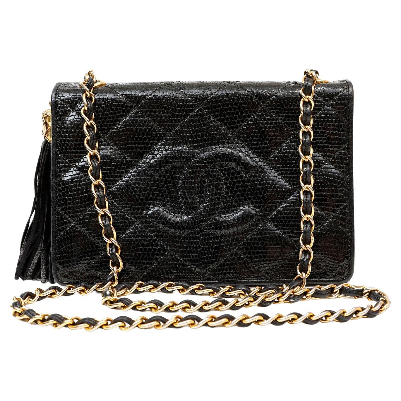 Chanel Vintage Black Lizard Crossbody Bag