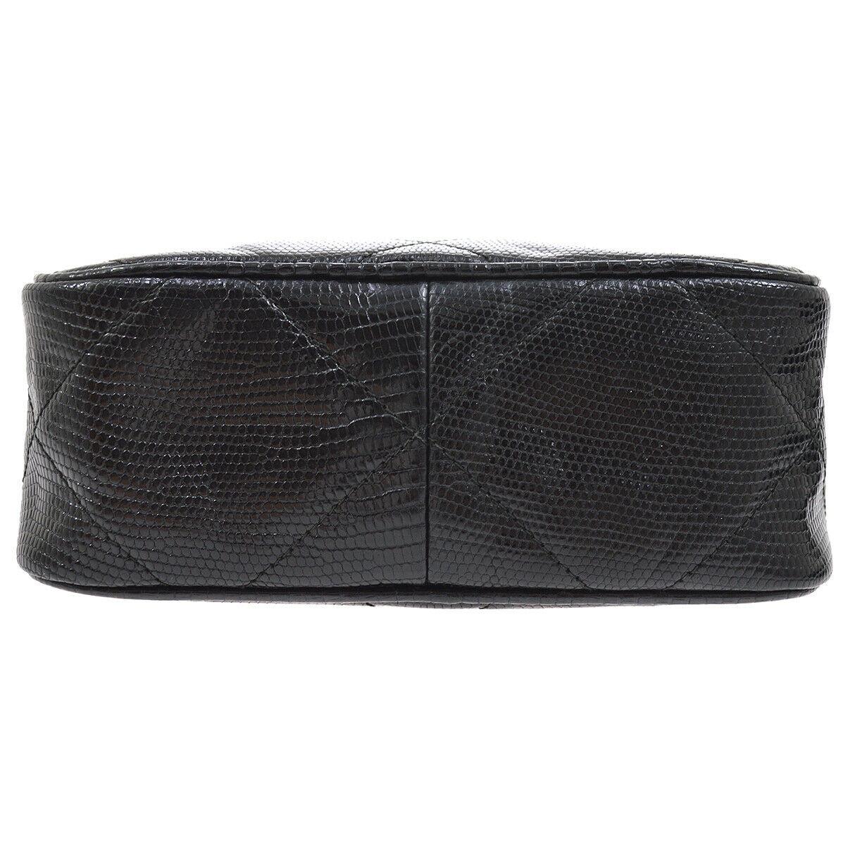 Women's Chanel Vintage Black Lizard Exotic  Gold Evening Camera Shoulder Bag in Box