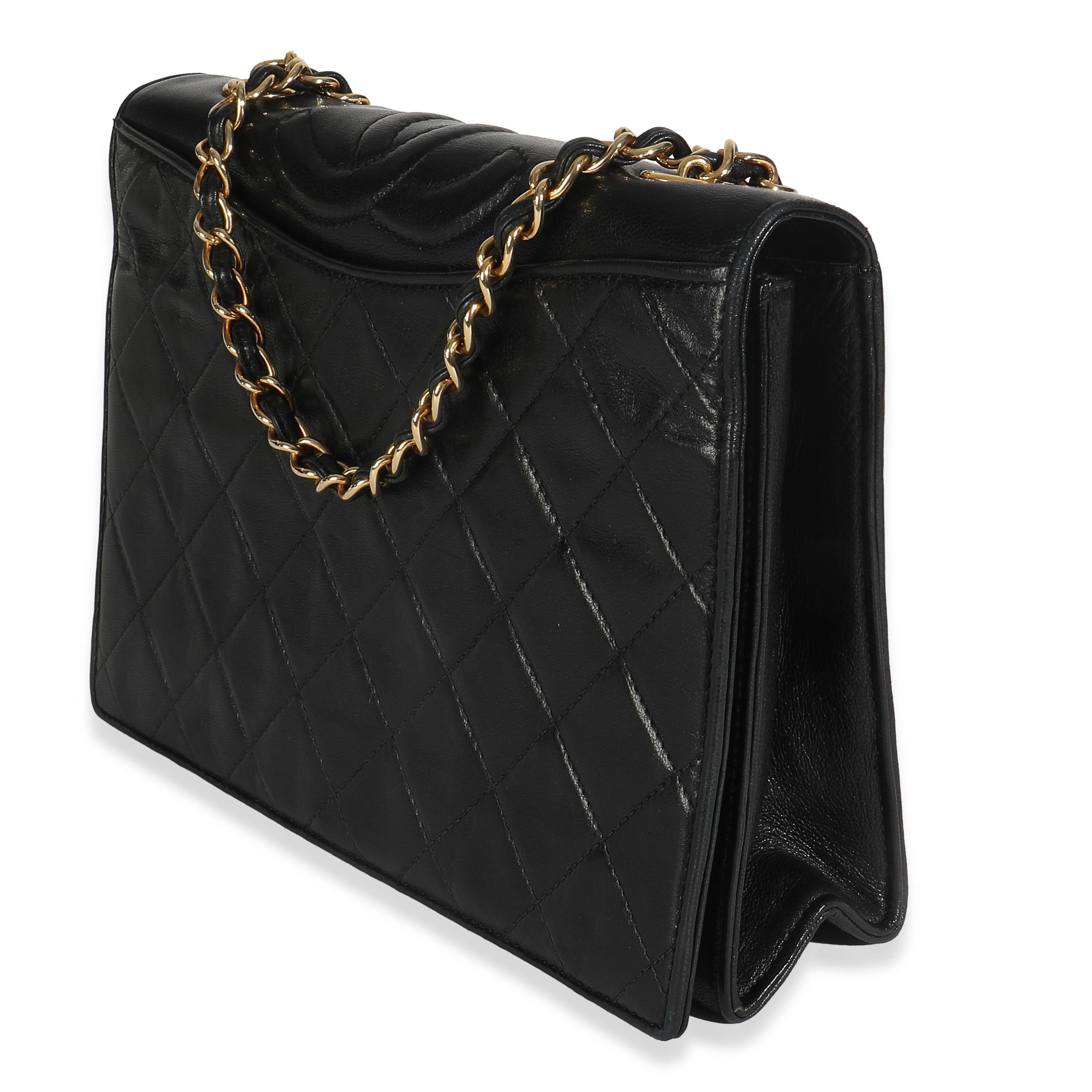 Chanel Vintage Schwarz Matelasse Gesteppt Lammfell Crossbody Full Flap Tasche Damen