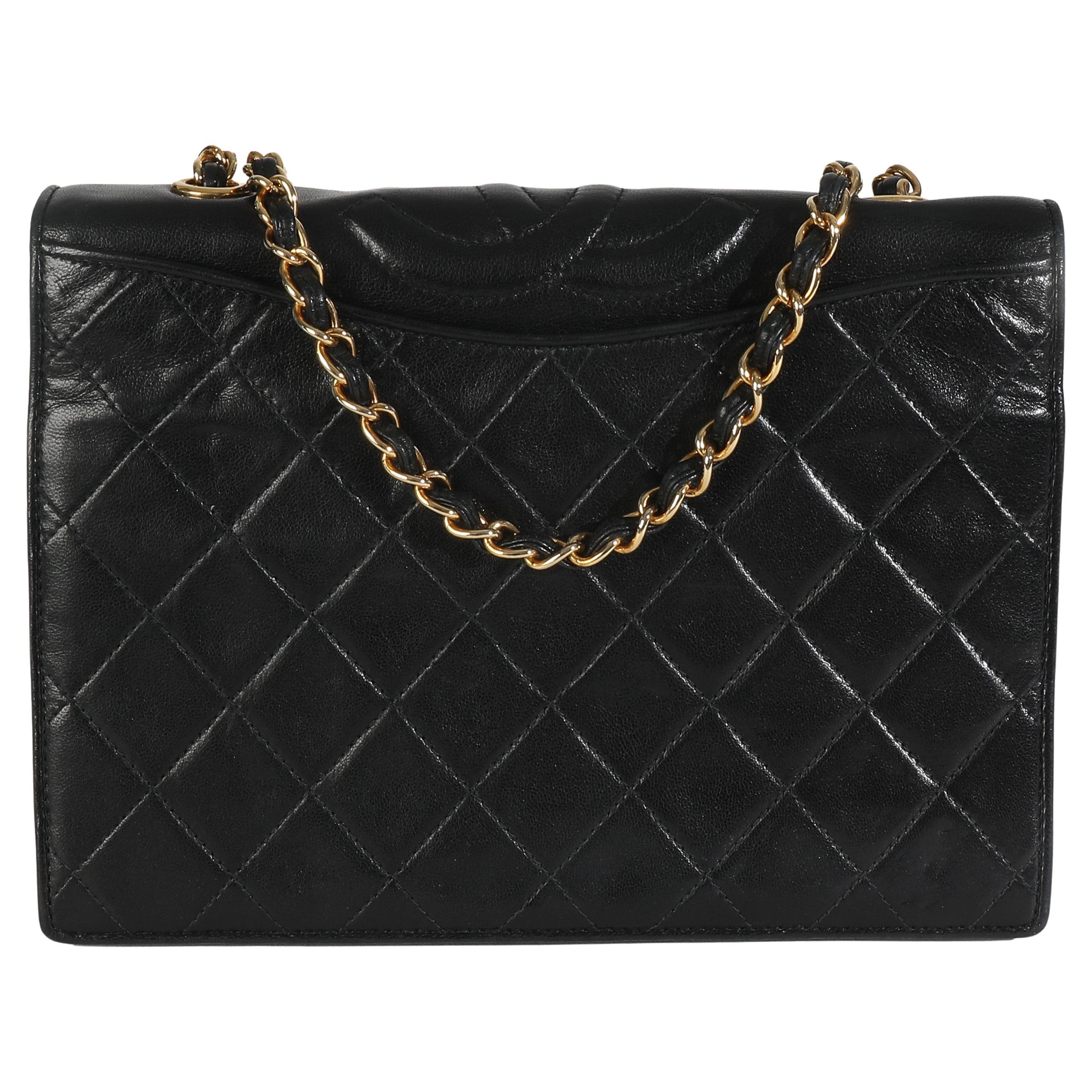 Chanel Vintage Black Matelasse Quilted Lambskin Crossbody Full Flap Bag