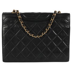 Chanel Vintage Black Matelasse Quilted Lambskin Crossbody Full Flap Bag