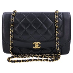 Chanel Vintage Black Medium Diana Flap Bag Lambskin 24k GHW 65162