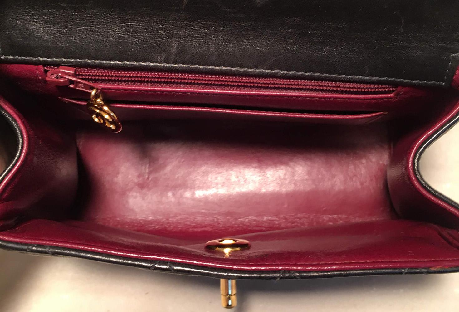 Women's Chanel Vintage Black Mini Quilted Leather Classic Flap Handbag Baguette