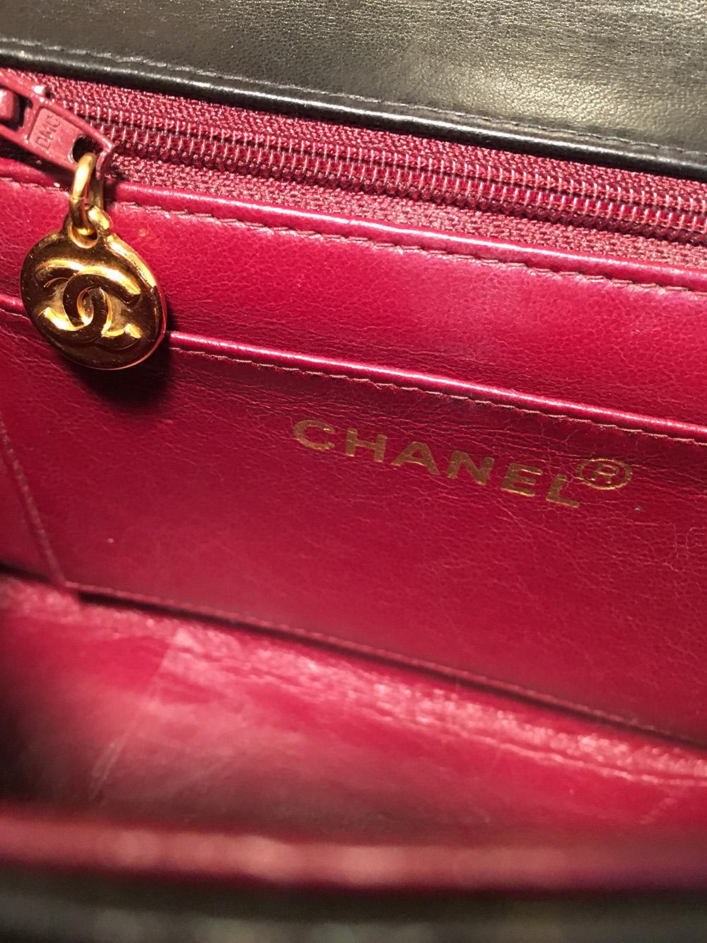 Chanel Vintage Black Mini Quilted Leather Classic Flap Handbag Baguette 1
