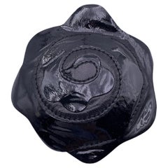 Chanel Vintage Black Nappa Patent Leather Camelia Camellia Brooch Pin