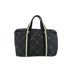 Chanel Vintage Black Nylon Canvas Old Travel Line Satchel Bag
