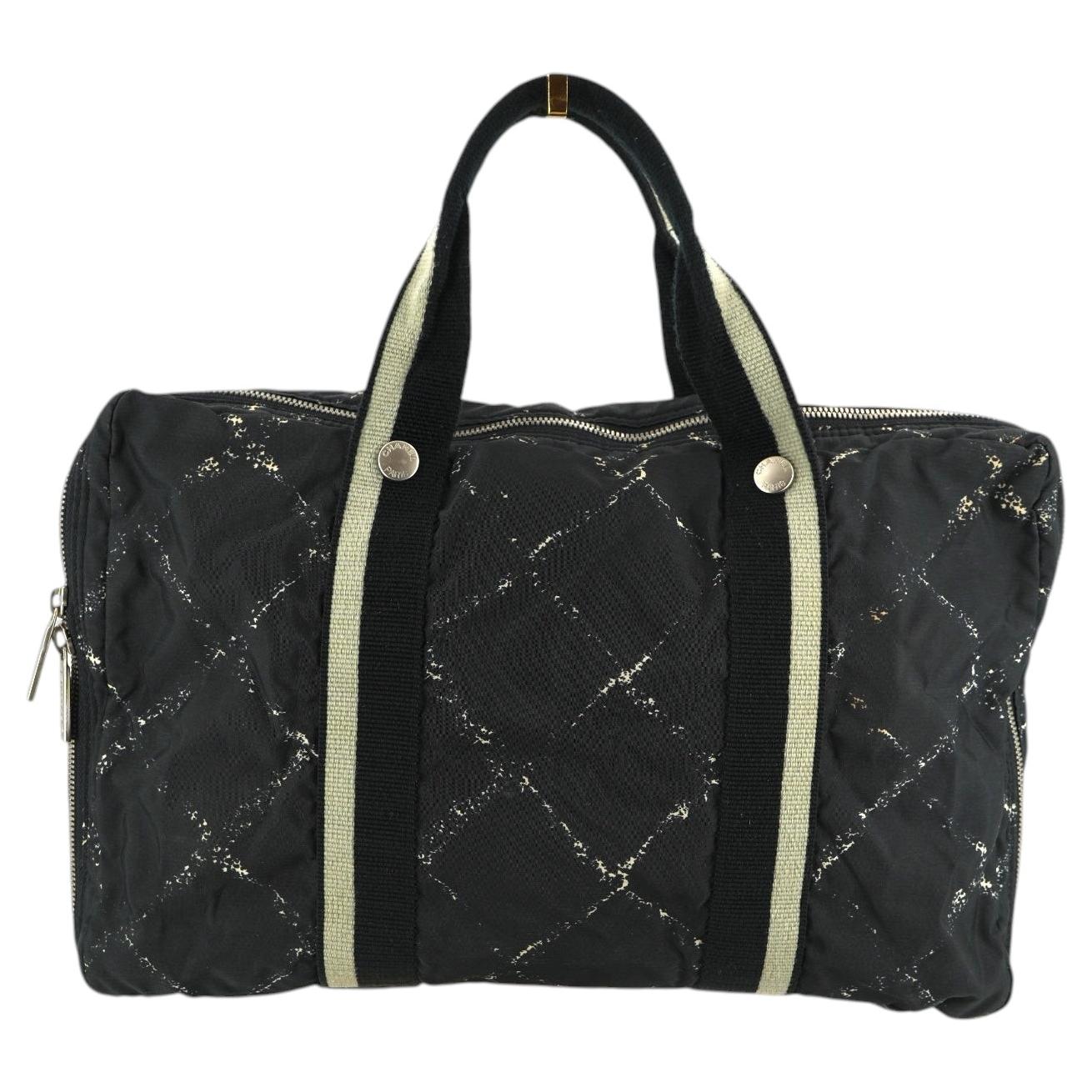 Chanel Vintage Black Nylon Canvas Old Travel Line Satchel Bag