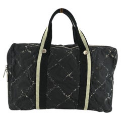 Chanel Vintage Black Nylon Canvas Old Travel Line Satchel Bag