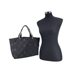 Chanel Vintage Black Nylon Canvas Old Travel Line Tote Bag