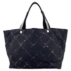 Chanel Vintage Black Nylon Canvas Old Travel Line Tote Bag