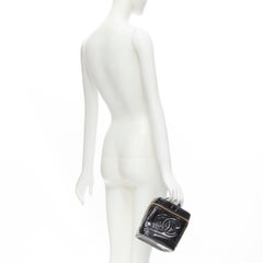 CHANEL Vintage black patent leather CC logo top handle Vanity bag