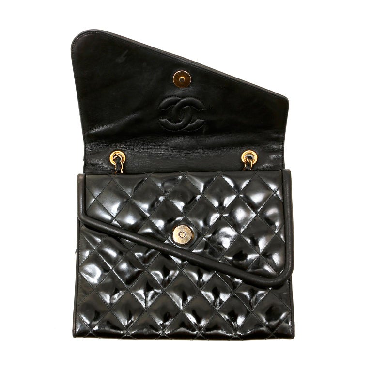 Chanel Vintage Black Patent Leather Double Flap Envelope Bag For Sale at  1stDibs