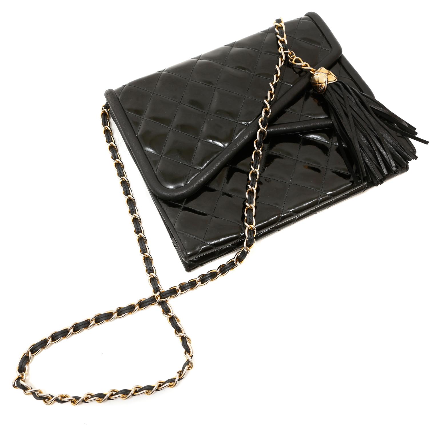 Women's Chanel Vintage Black Patent Leather Double Flap Envelope Bag