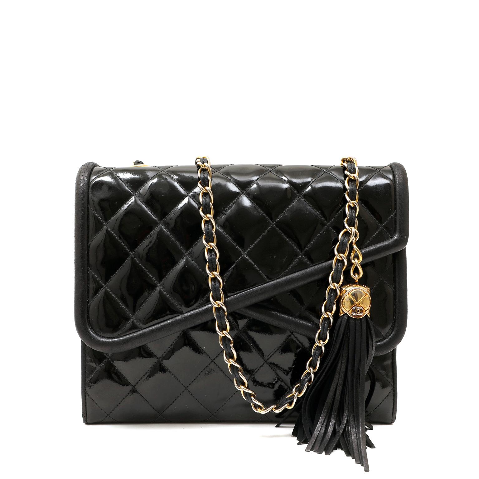 Chanel Vintage Black Patent Leather Double Flap Envelope Bag 1