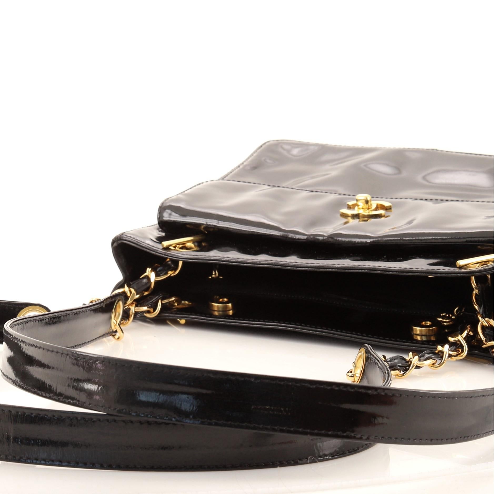 Chanel Vintage Black Patent Leather Front Pocket Chain Medium Tote Bag 3