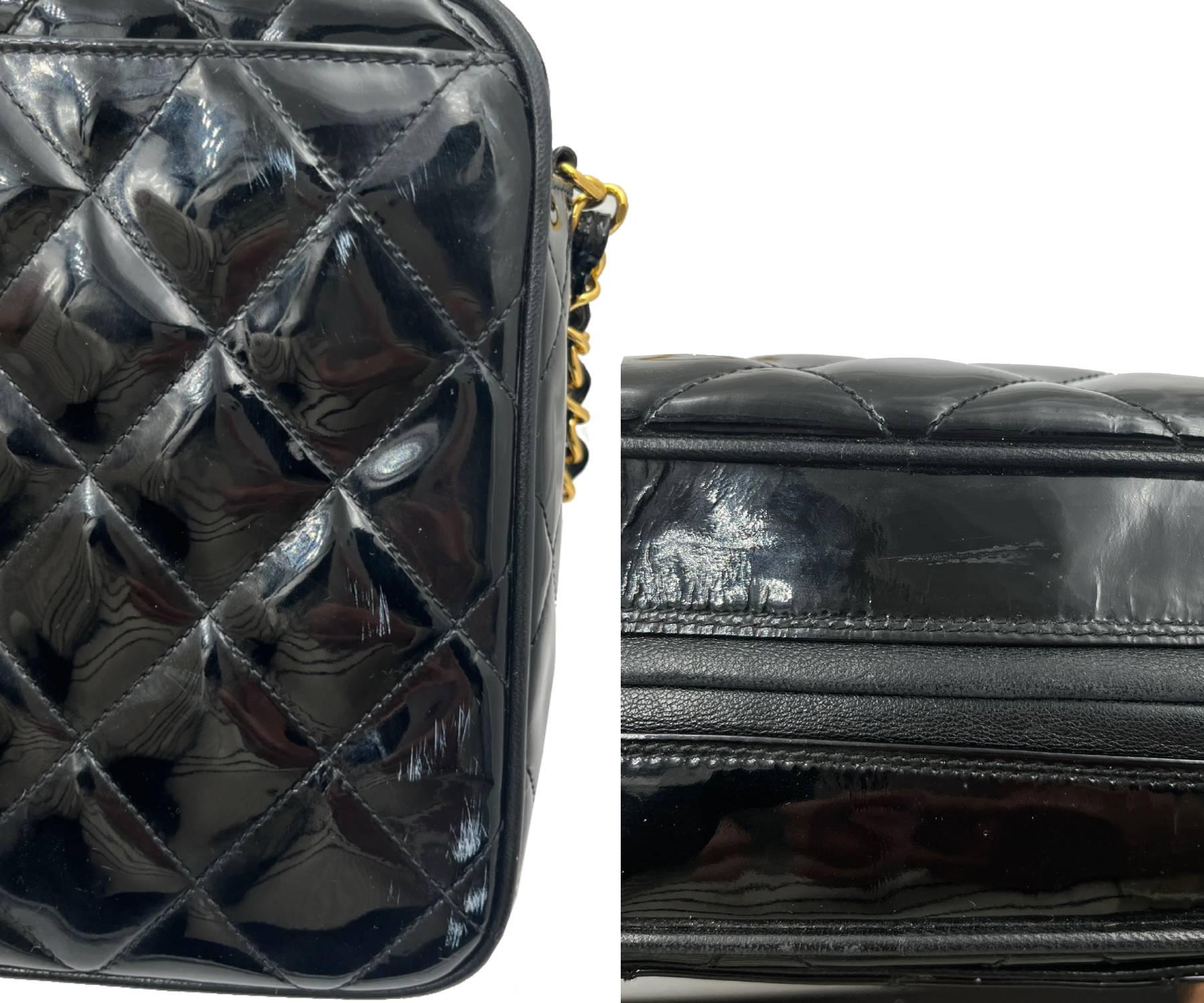 Chanel Vintage Black Patent Leather Large Camera Cross Body Bag 1