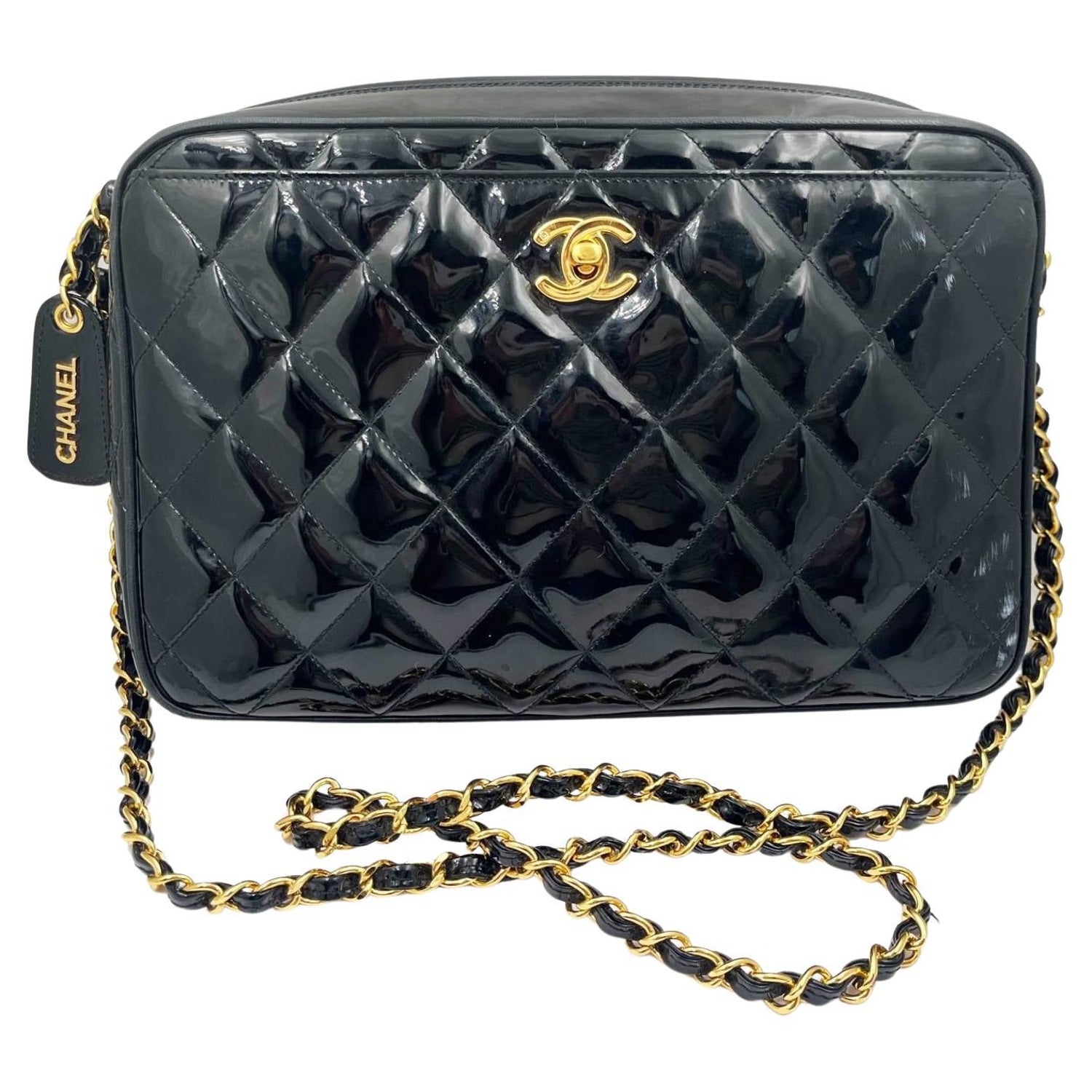 Chanel Vintage Black Patent Leather Large Camera Cross Body Bag For Sale at  1stDibs