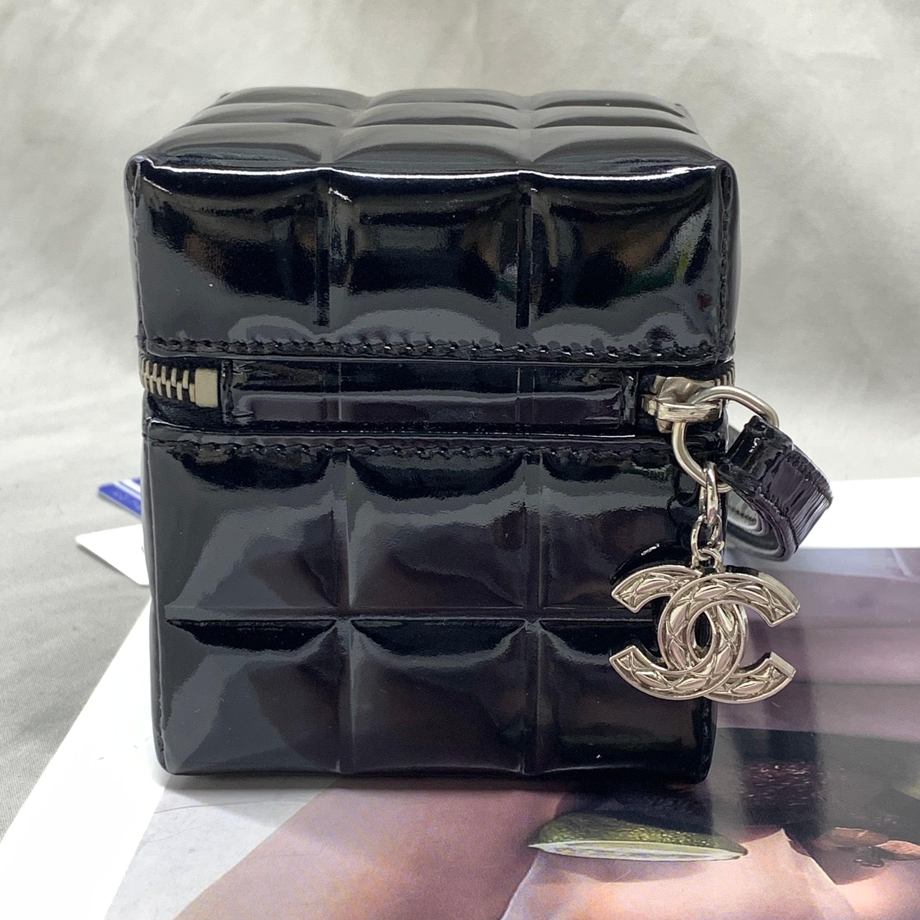 Chanel Vintage Black Patent Leather Micro Quilt Cube Wristlet Bag, 2002-2003 For Sale 1