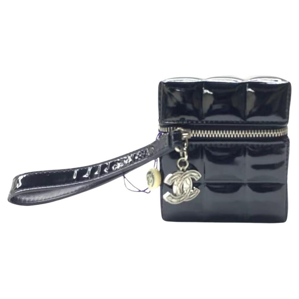 Chanel Vintage Black Patent Leather Micro Quilt Cube Wristlet Bag, 2002-2003 For Sale