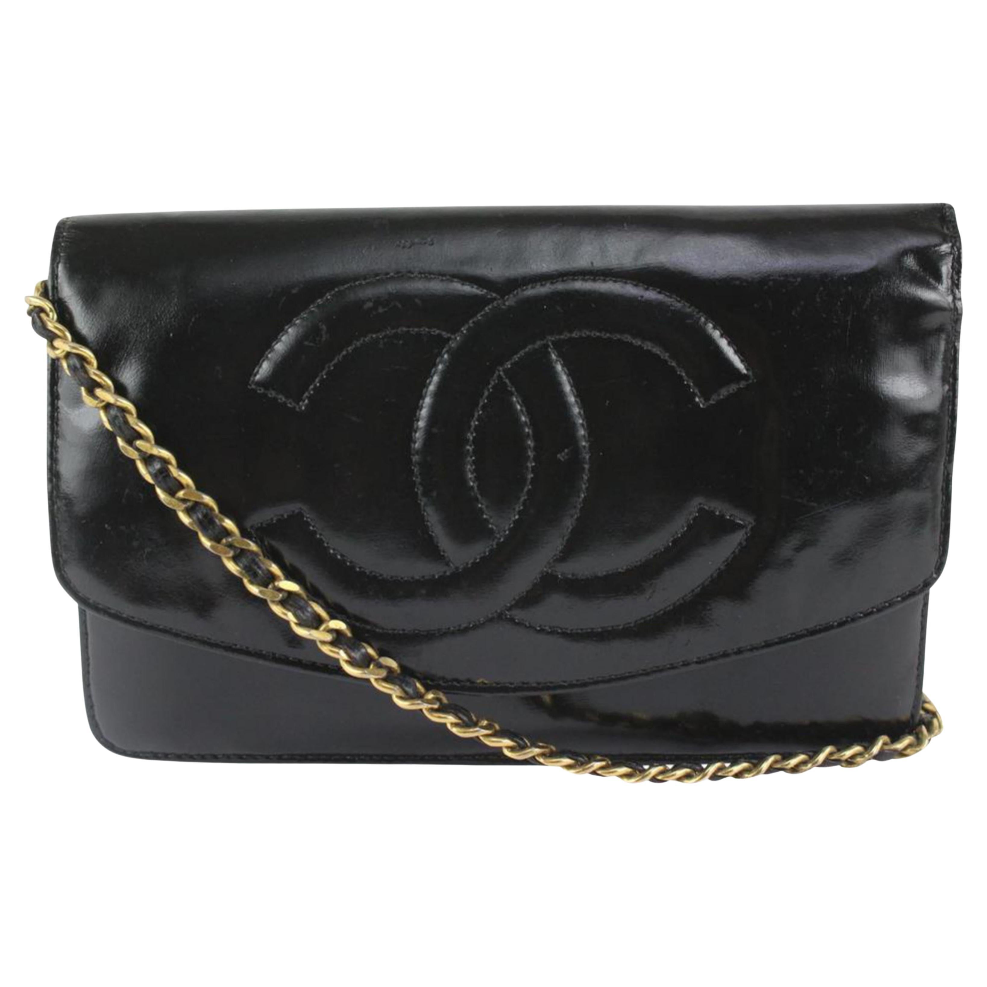 Chanel Vintage Black Patent Leather Timeless Wallet on Chain WOC Flap 1112c59 For Sale