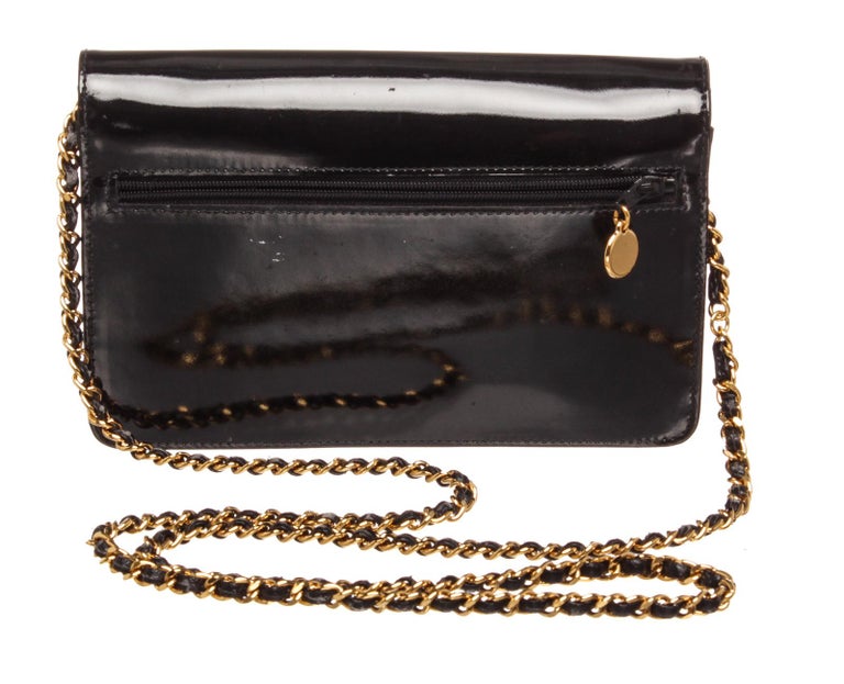 Chanel Vintage Black Patent Leather Wallet On Chain WOC Bag