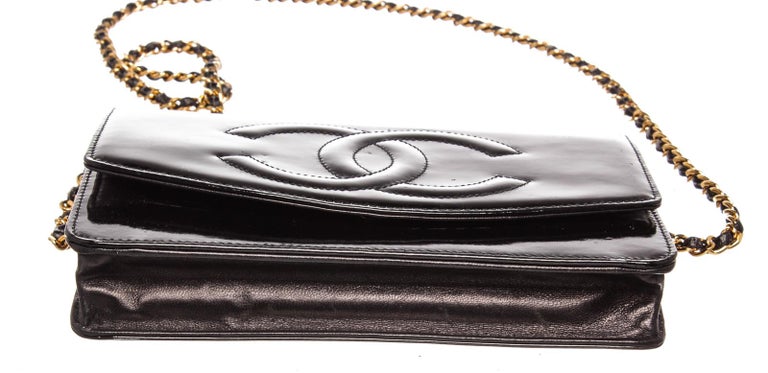 Chanel Vintage Black Patent Leather Wallet On Chain WOC Bag