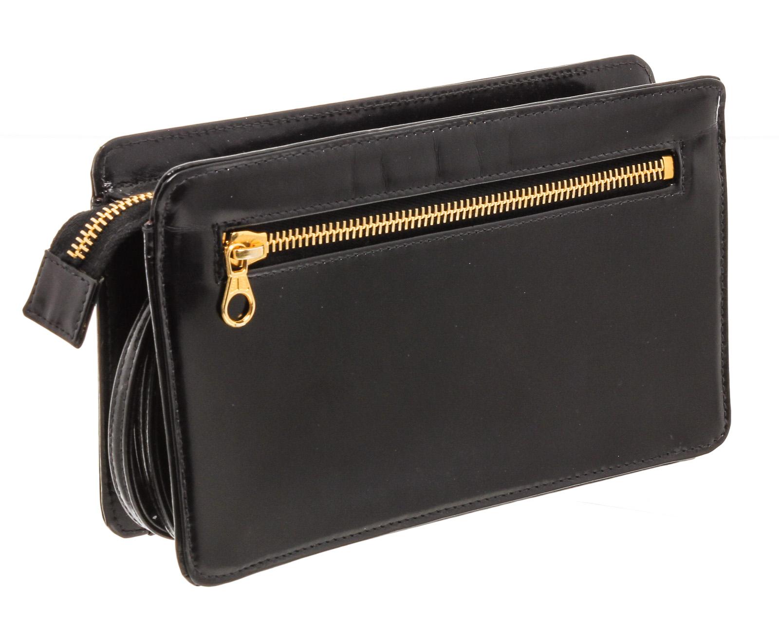Chanel Vintage Black Patent Leather Wristlet Clutch Bag 1