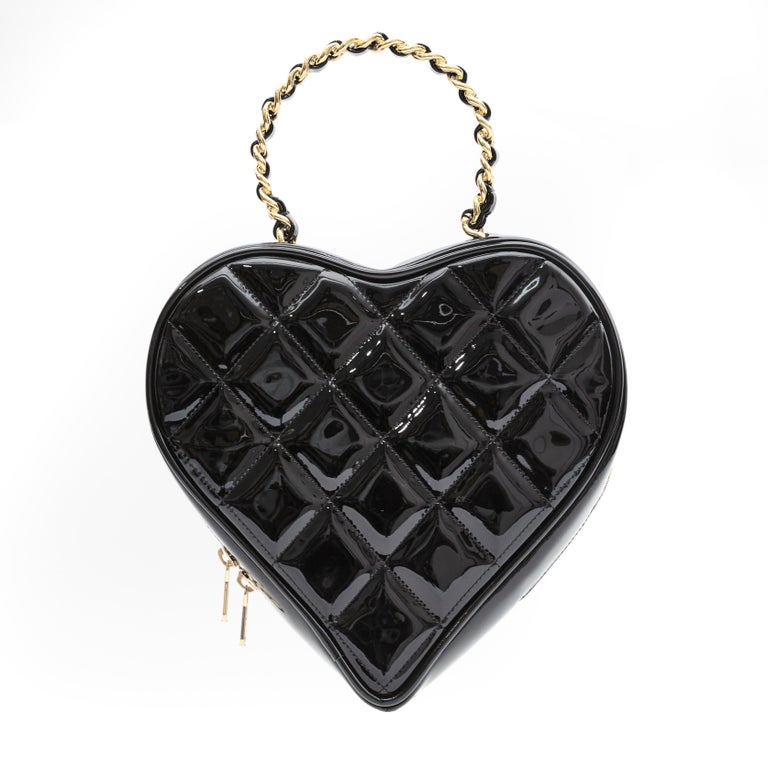 Vintage Chanel Heart Vanity Bag White and Black Patent Antique