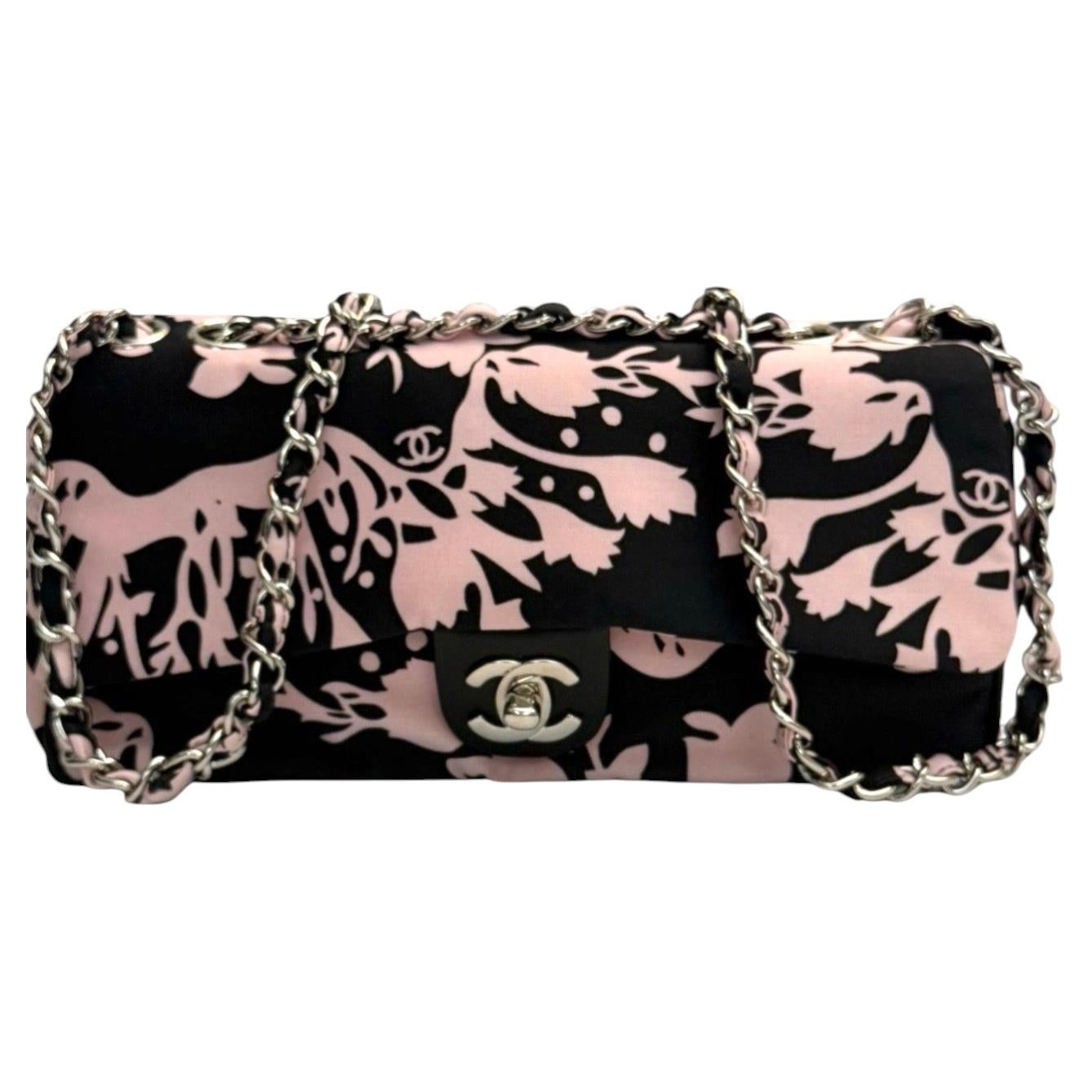 Chanel Vintage Black/Pink Canvas Structured Shoulder Bag in Excellent Condition