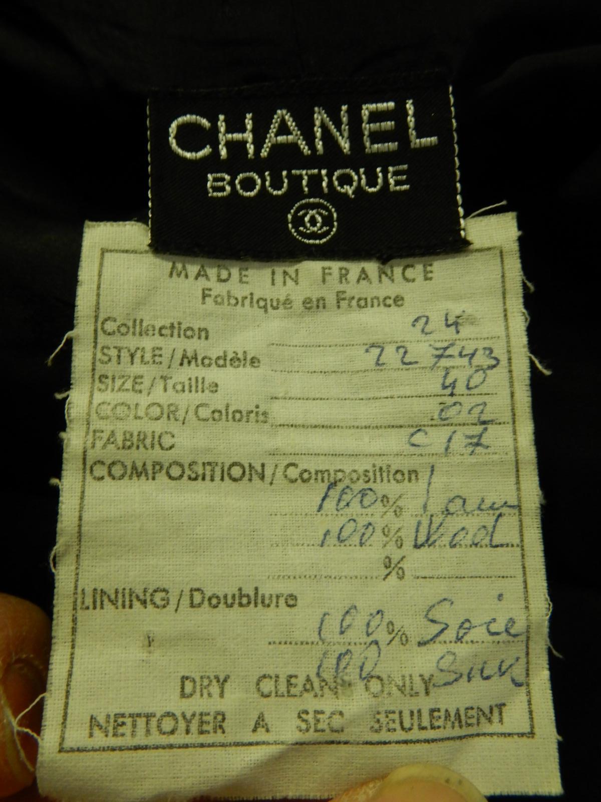 Chanel Vintage Black Pleated Skirt With Gold Tone CC Logo Buttons For Sale 3