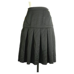 Chanel Vintage Black Pleated Skirt With Gold Tone CC Logo Buttons