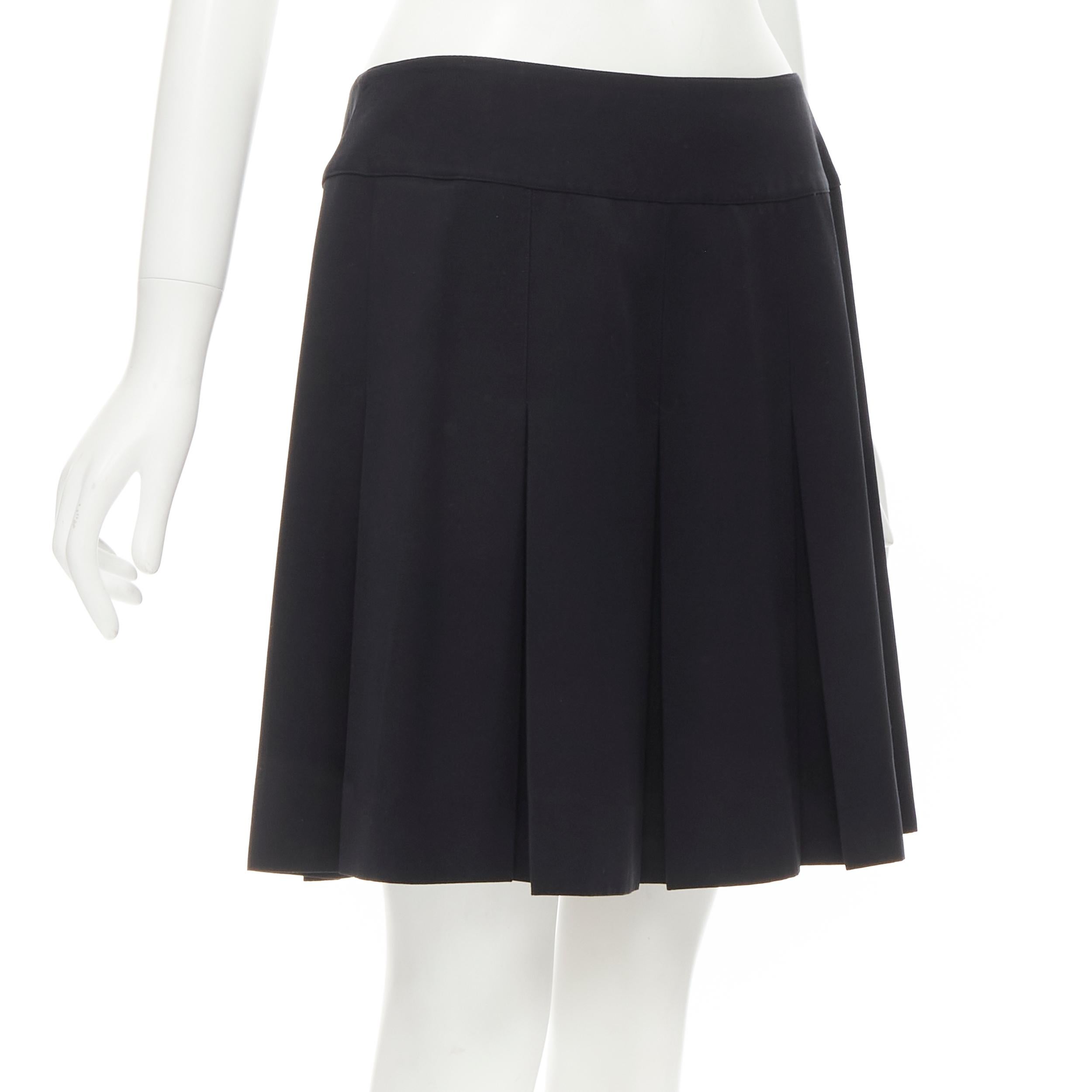 Black CHANEL Vintage black polyester box pleat mini skirt FR42 L