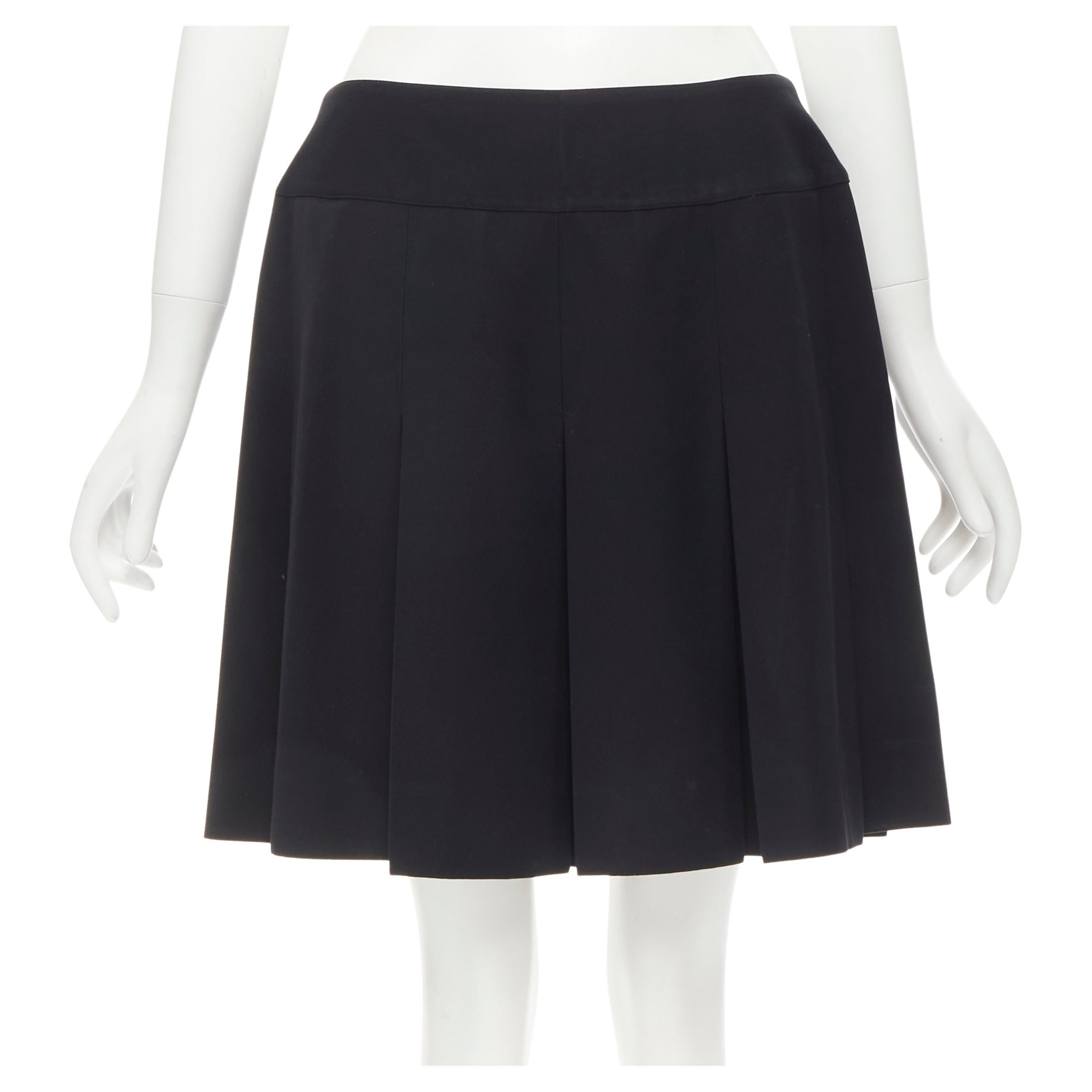 CHANEL Vintage black polyester box pleat mini skirt FR42 L