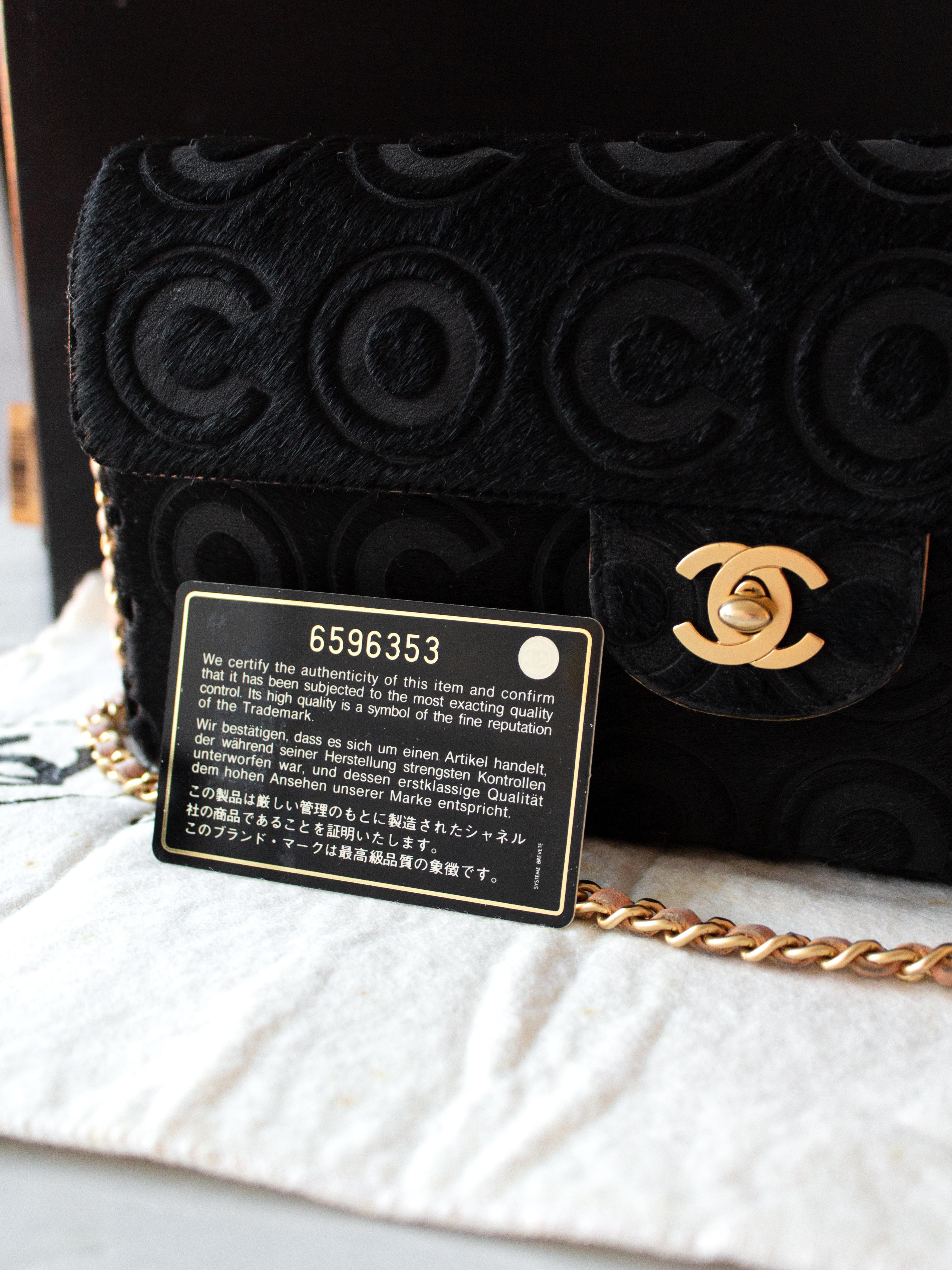 Chanel Vintage Black Pony Hair Coco Gold CC Turnlock East West Flap Bag For Sale 13