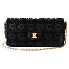 Chanel Vintage Black Pony Hair Coco Gold CC Turnlock East West Flap Bag