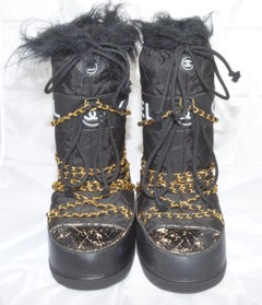 Chanel Vintage Black Quilted Apres Ski Moon Boots Size 38-40