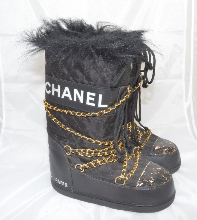 Chanel Black Quilted Apres Ski Moon Boots Size 5-7 - Yoogi's Closet