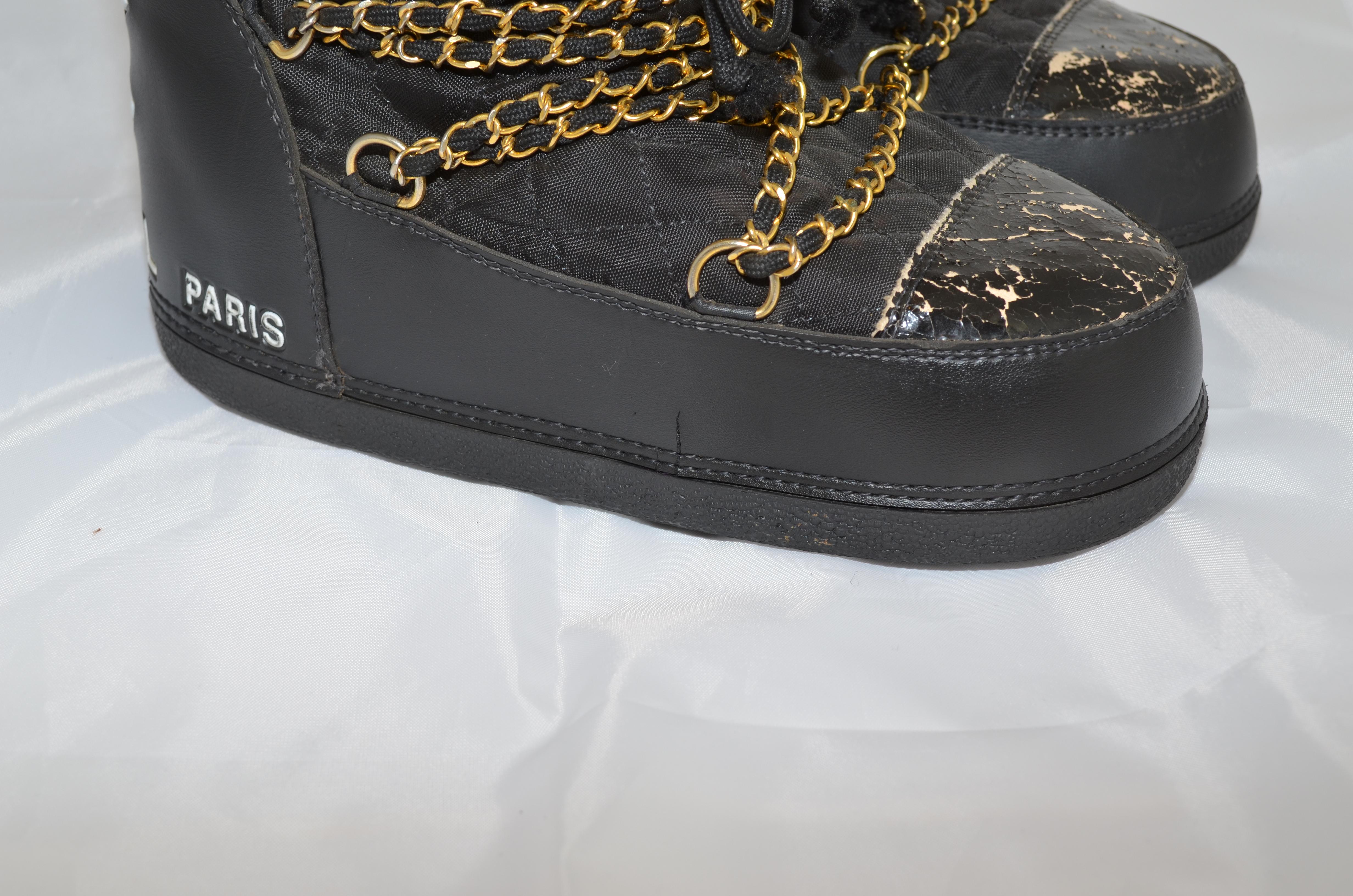 Chanel Vintage Black Quilted Apres Ski Moon Boots Size 38-40 3