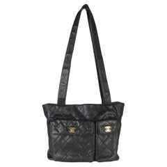 Chanel Vintage Black Quilted Caviar Double Pocket Tote
