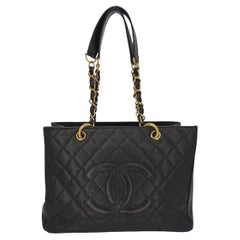 Chanel Vintage Black Quilted Caviar Grand Shopping Tote