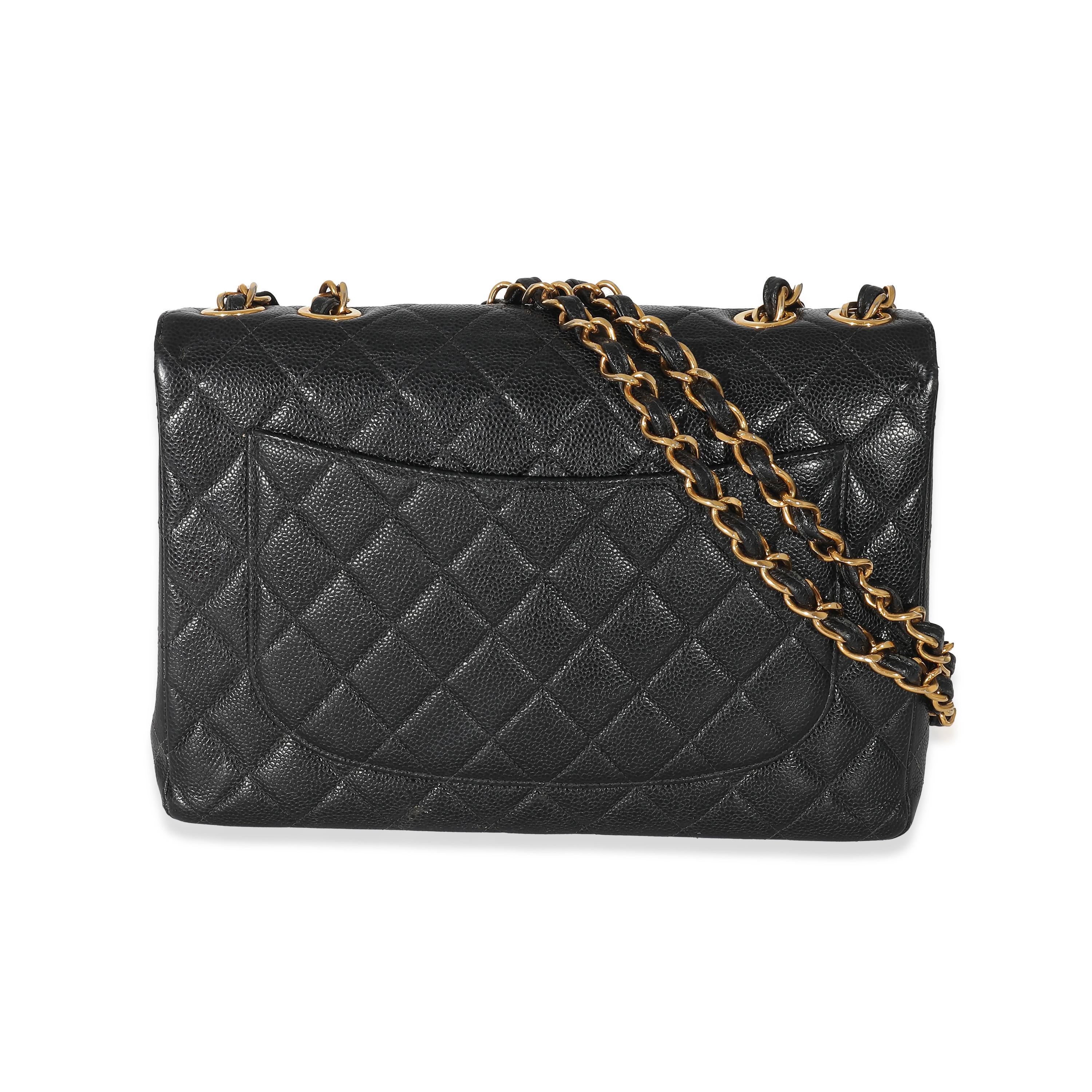 Chanel Vintage Black Quilted Caviar Jumbo Single Flap Bag In Excellent Condition In New York, NY