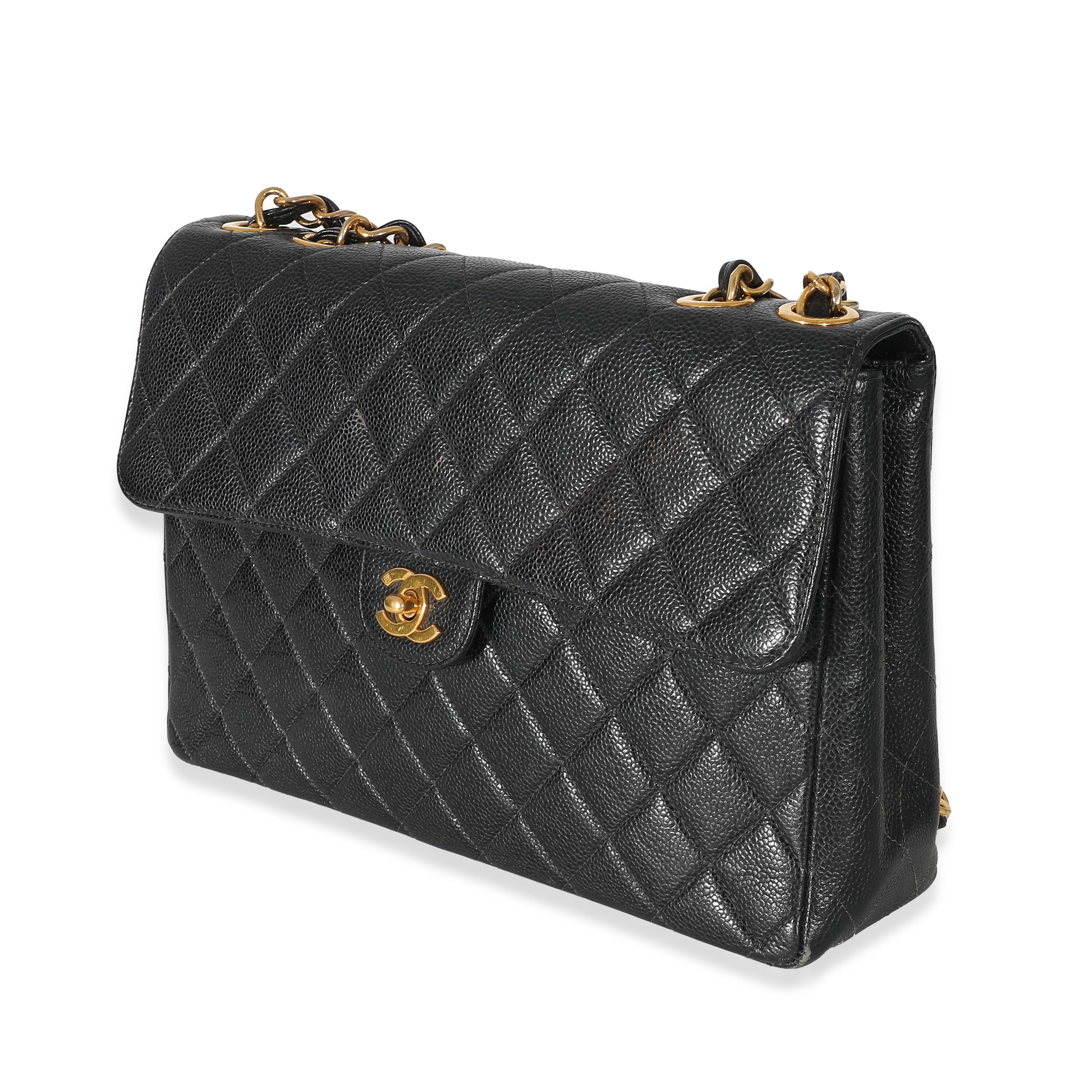 Women's Chanel Vintage Black Quilted Caviar Jumbo Single Flap Bag
