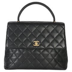 Chanel Vintage Black Quilted Caviar Kelly Top Handle Bag
