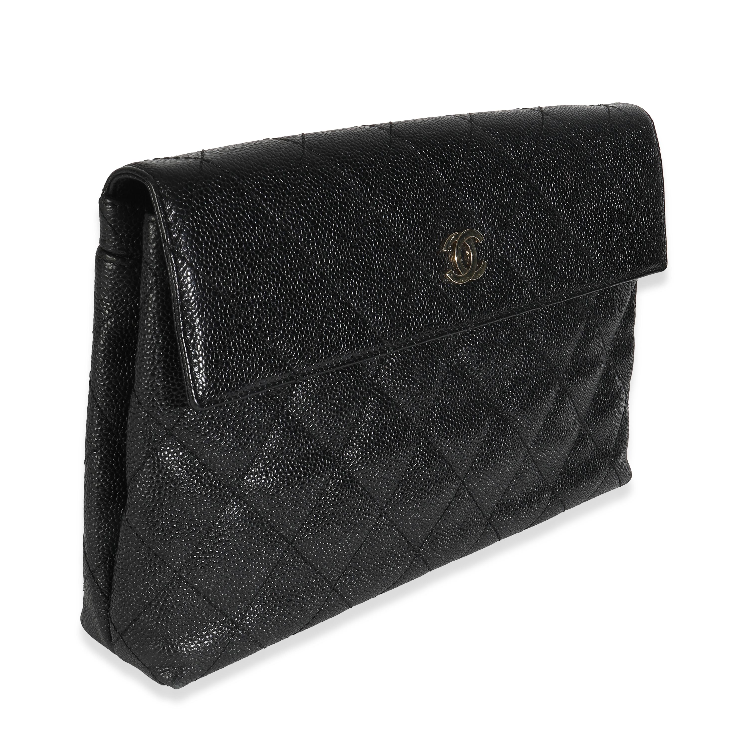 Chanel Vintage Schwarz Gesteppt Kaviar Große Clutch Handtasche im Zustand „Gut“ im Angebot in New York, NY